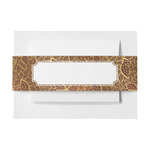Golden leaf lace on red background invitation belly band