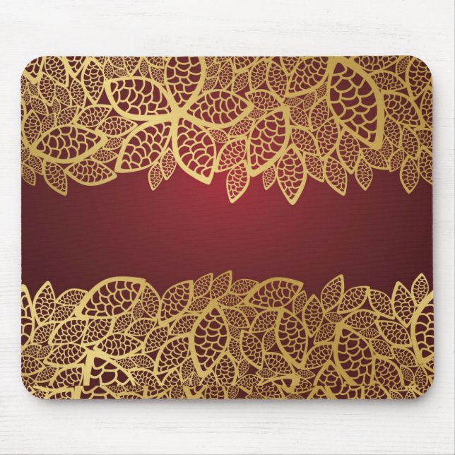 Golden leaf lace on red background mouse pad (Front)