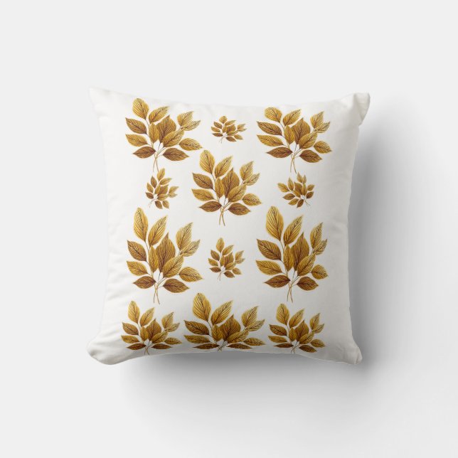 Golden Leaf Luxury Throw Pillow (Front)