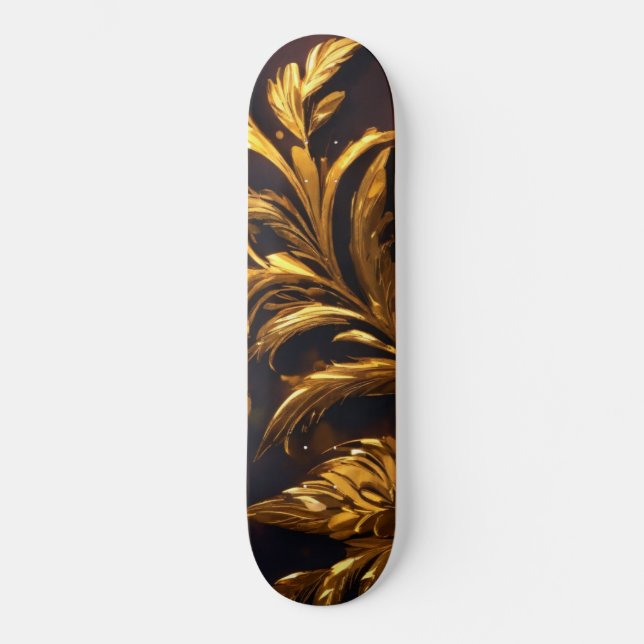 Golden Leaf Pattern Skateboard: Nature Meet Luxury Skateboard (Front)