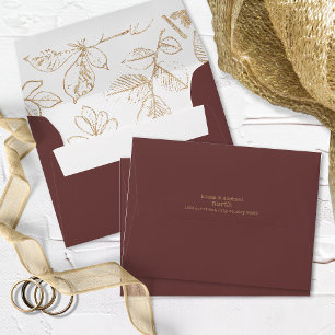 Golden Leaf Pattern Wedding Gold/Burgundy ID655 Envelope
