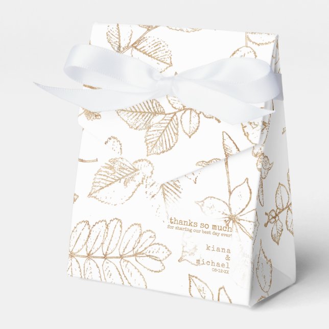 Golden Leaf Pattern Wedding ID655 Favor Box (Front Side)