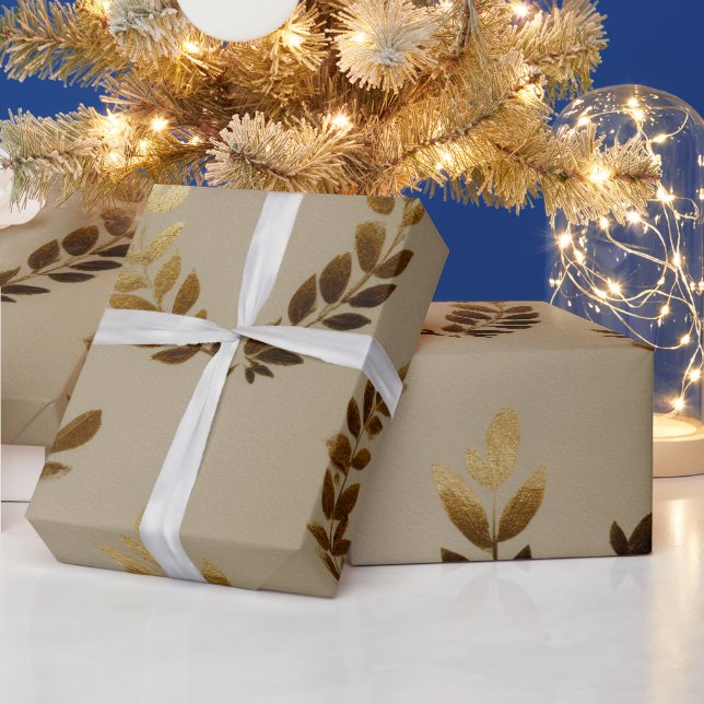 Golden Leaf Wrapping Paper | Elegant Botanical Hol (Holidays)