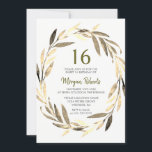 Golden Leaf Wreath 16th Birthday Party Invitation<br><div class="desc">Golden Leaf Wreath 16th Birthday Party Invitation

Matching collection in Niche and Nest store. Artwork by www.EssemCreatives.etsy.com</div>