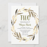 Golden Leaf Wreath 2nd Birthday Boy or Girl Invite