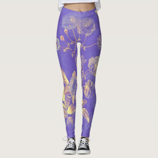 Golden Leafy Foliage On Purple Background Leggings