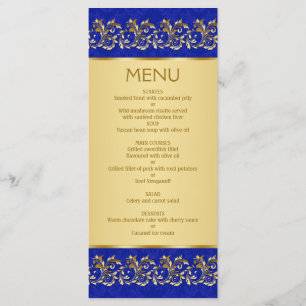 Golden leafy swirls on blue Menu Card