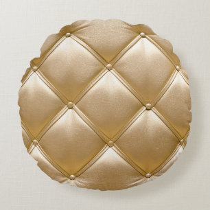 Golden Leather Upholstery Closeup Round Pillow
