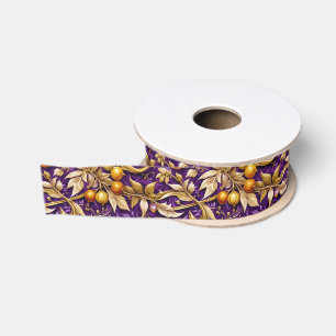 Golden Leaves and Pomegranates Purple Grosgrain Ribbon