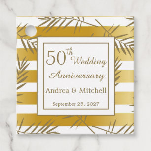 Golden leaves and stripes 50th Wedding Anniversary Favour Tags
