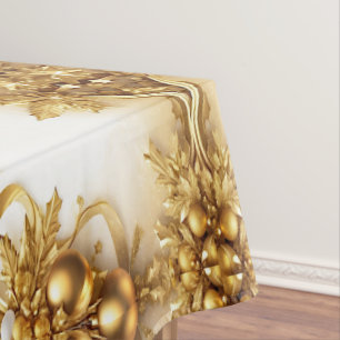 Golden Leaves Christmas Holiday Tablecloth