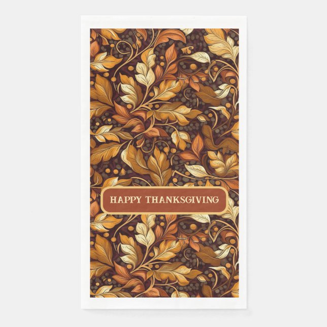 Golden Leaves Customizable Napkin (Front)