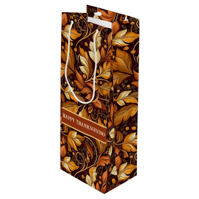 Golden Leaves Customizable Wine Gift Bag (Front Angled)