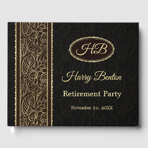 Golden leaves on brown Retirement Party Guest Book