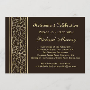 Golden leaves on brown Retirement Party Invitation