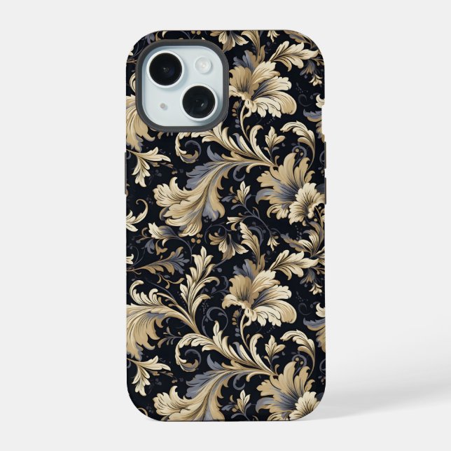 Golden Leaves Pattern iPhone 15 Case (Back)