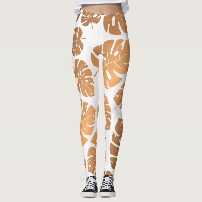 Golden Leaves Pattern Leggings (Front)