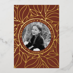Golden Leaves Photo Foil Holiday Card