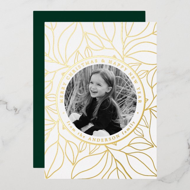 Golden Leaves Photo Foil Holiday Card (Front/Back)