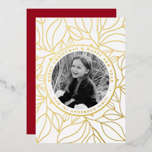 Golden Leaves Photo Foil Holiday Card