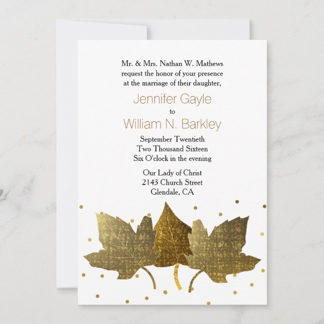 Golden Leaves Wedding Invitation (Front)