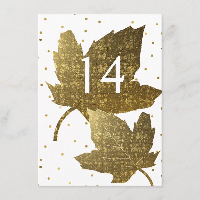 Golden Leaves Wedding Reception Table Number (Front)