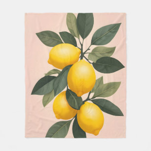 Golden Lemons on Green Fleece Blanket