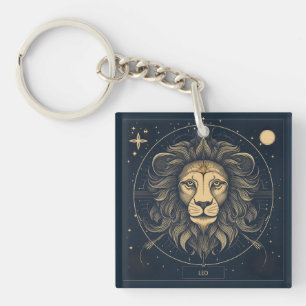 Golden Leo Zodiac Astrology Design Keychain