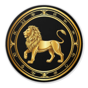 Golden Leo Zodiac Luxury Emblem ♌ Ceramic Knob