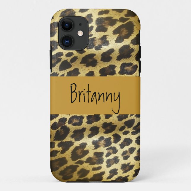 Golden Leopard Fur Animal Print with Name Case-Mate iPhone Case (Back)