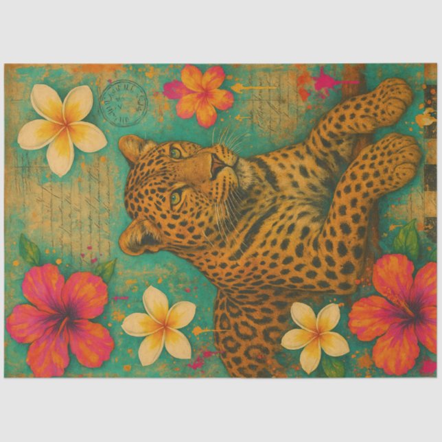 Golden Leopard Gaze” Decoupage Paper – Tropical  (Front)