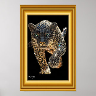 Golden Leopard in Motion – Luxury Black and Gold W Poster