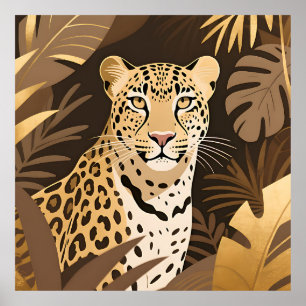 Golden Leopard Jungle Boho Wildlife Poster