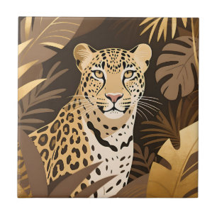 Golden Leopard Jungle Boho Wildlife  Tile