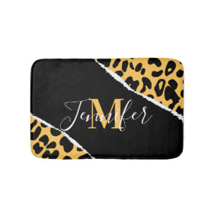 Golden Leopard Print Bath Mat