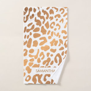 Golden Leopard Print Bath Towel Set