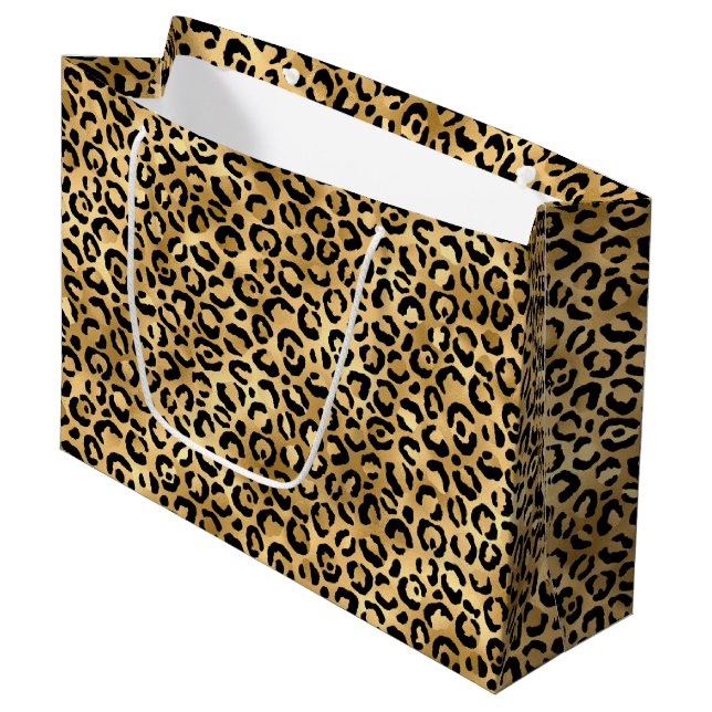 Golden Leopard Print | Bold Wild Animal Pattern Large Gift Bag (Front Angled)