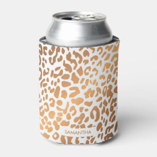 Golden Leopard Print Can Cooler