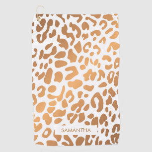 Golden Leopard Print Golf Towel