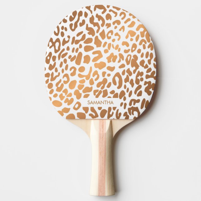 Golden Leopard Print Ping Pong Paddle (Front)