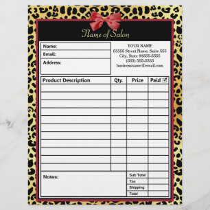 Golden Leopard Print With Red Bow Salon Order Form