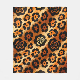 Golden Leopard Rose Animal Print Fleece Blanket