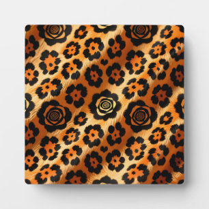 Golden Leopard Rose Animal Print Plaque
