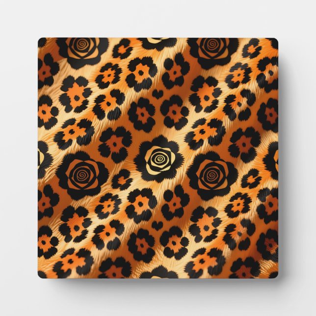 Golden Leopard Rose Animal Print Plaque (Front)