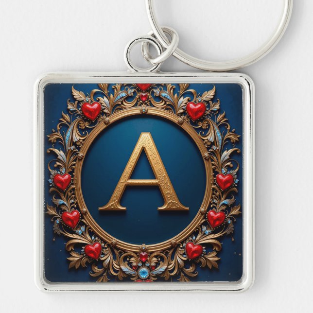 Golden Letter A Heart Monogram Personal Style ✨ Keychain (Front)
