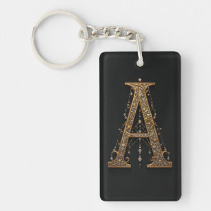 Golden Letter A With Gemstones Baroque Embellishme Keychain
