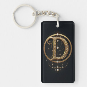 Golden Letter D With Gemstones Baroque Embellishme Keychain