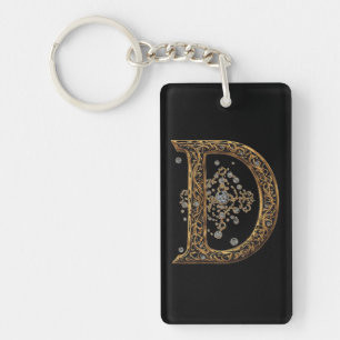 Golden Letter D With Gemstones Baroque Embellishme Keychain