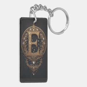 Golden Letter E With Gemstones Baroque Embellishme Keychain