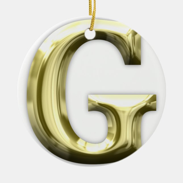 Golden Letter G Shiny Gold Alphabet Ceramic Ornament (Front)